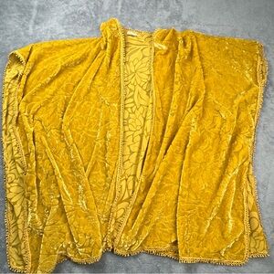 Natural Life Sheer Velvet Boho Kimono Cardigan One Size Floral Yellow Fringe